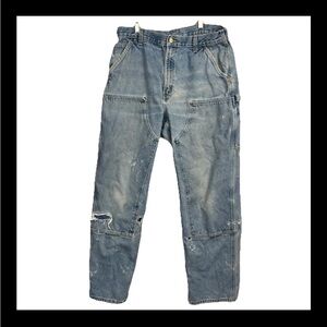 VTG Carhartt B73 DST Carpenter Jeans Men's 36x34 Double Knee Distressed Workwear